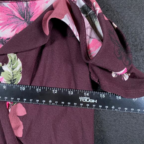 Express Womens Blouse Purple Multi Floral V Neck Cold Shoulder Crop Top Small - Picture 6 of 10